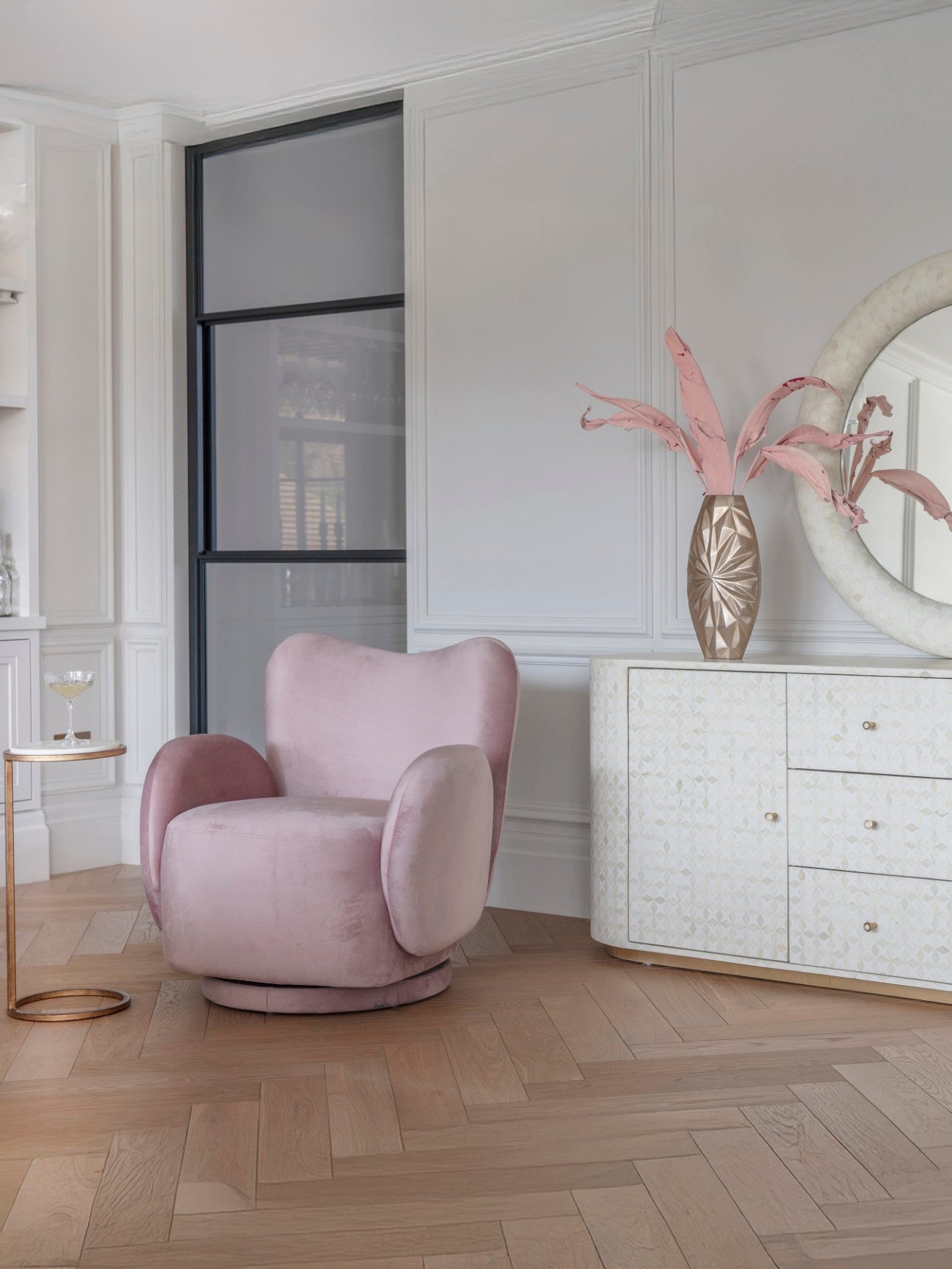 Bingham Dusky Pink Soft Velvet Swivel Chair